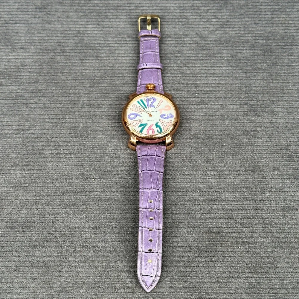 Via Nova Gaga Style Watch Rose Gold Tone Case Purple Croc Strap Colorful  Y2k